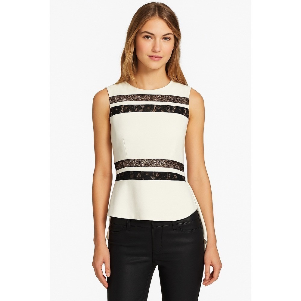 BCBG Max Azria "Sienna" Peplum Top with Lace Insets  XXS
